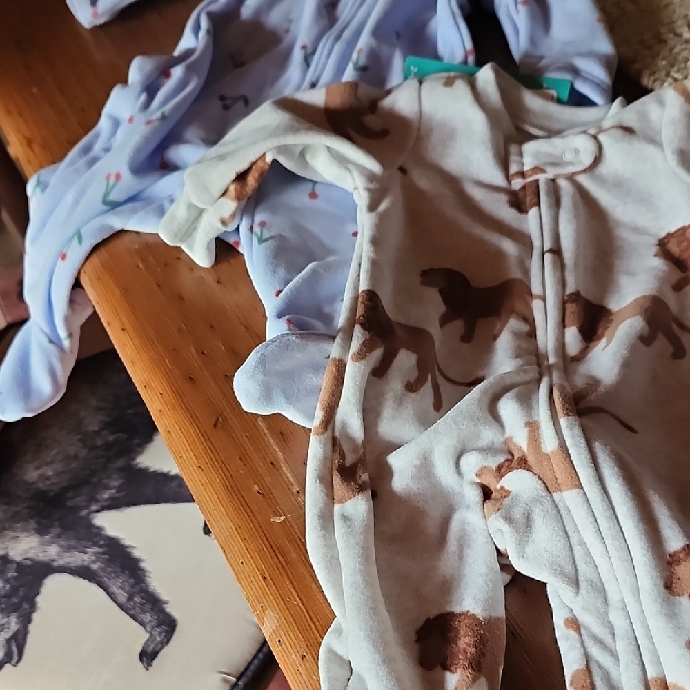 Carter's Cream and Brown Puppy Print Fleece Footed One-Piece